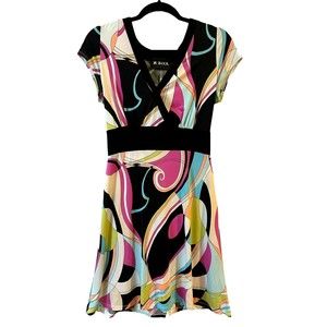 B. Kool Dress Women’s Sz L Retro 60s Style Hot Pink White Blue Black Slimming
